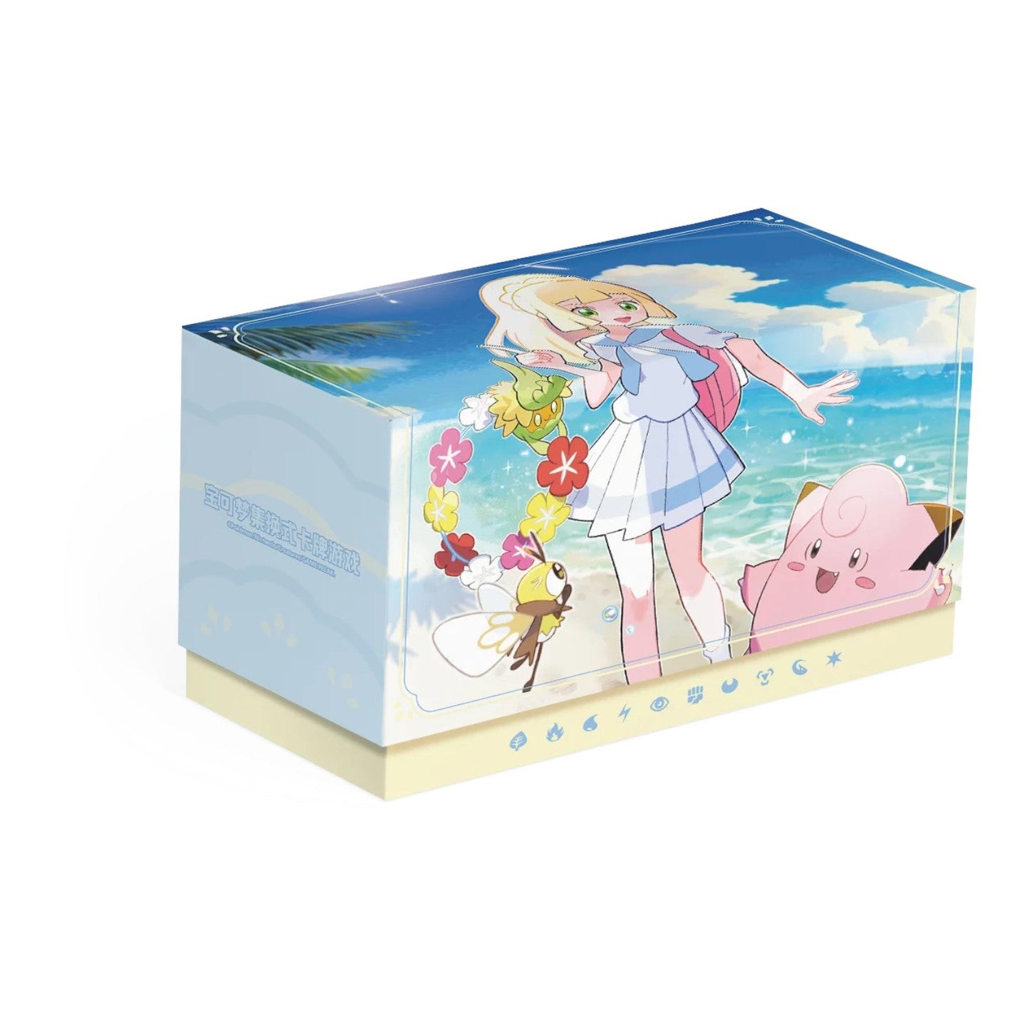 RichRevived Lillie Battle Set Gift Box featuring Lillie and Clefairy in a beach-themed design for Pokémon TCG