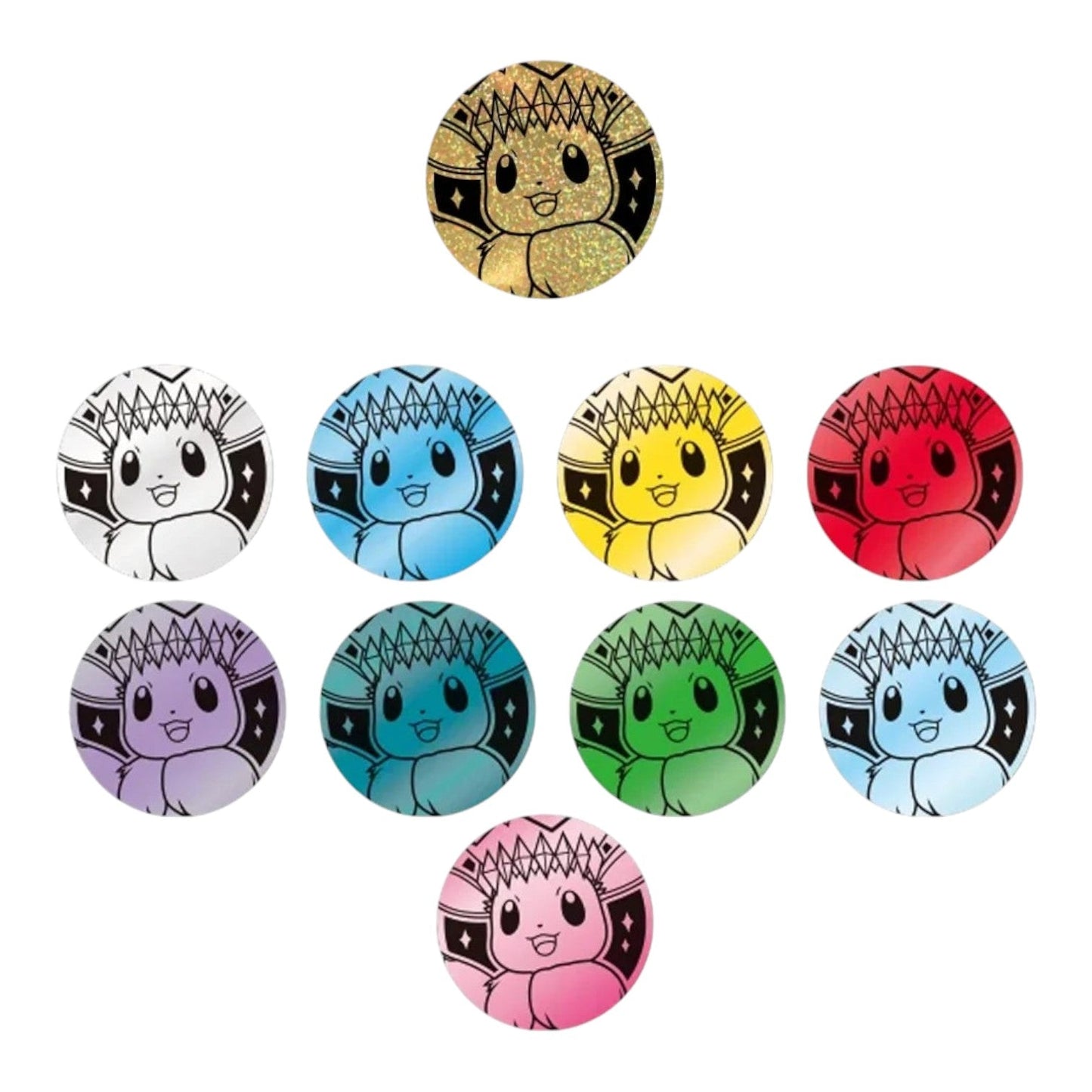 RichRevived Pokémon TCG Terastal Grand Gathering Eevee collector coins in various vibrant metallic colours
