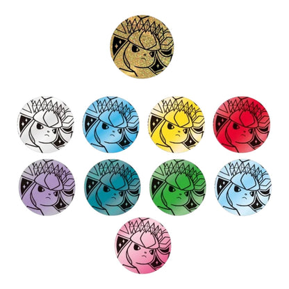 RichRevived Pokémon Terastal Grand Gathering Glaceon collector coin set featuring various colourful metallic designs.