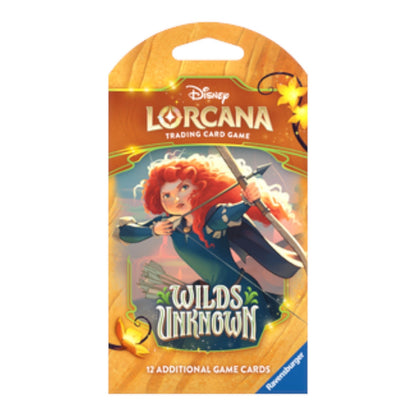 RichRevived Disney Lorcana Wilds Unknown booster pack featuring Merida artwork on a sealed trading card pack