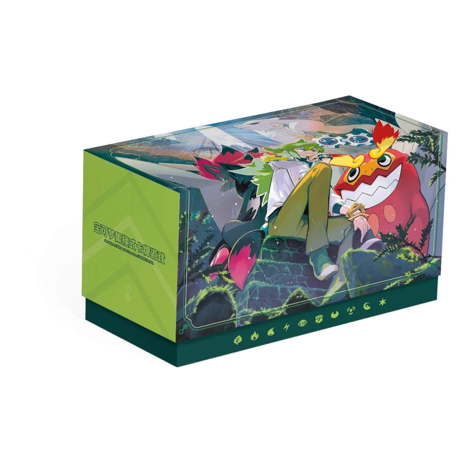 RichRevived Pokémon TCG N Battle Set Gift Box featuring forest-green packaging with N, Zoroark, and Darmanitan artwork.