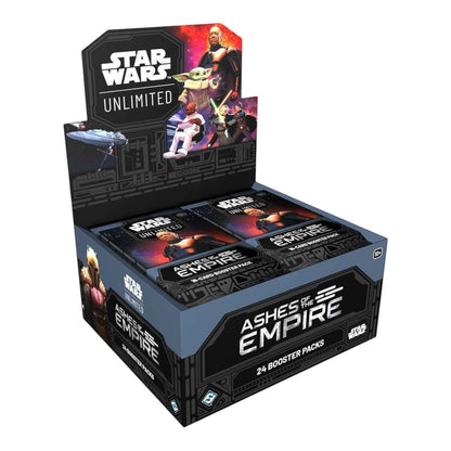 RichRevived Star Wars Unlimited Ashes of the Empire booster box featuring 24 card packs with iconic character art.