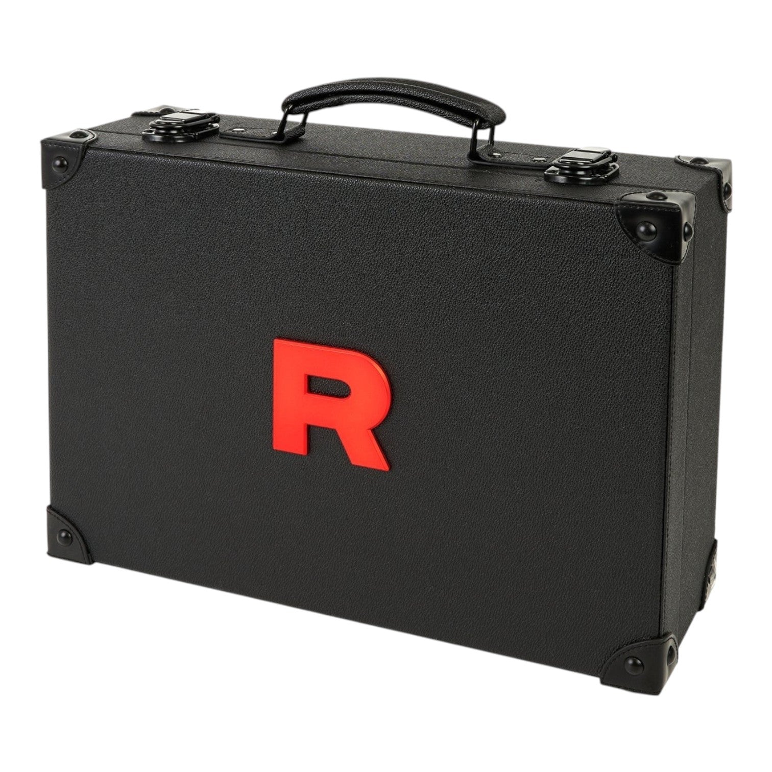 RichRevived Team Rocket's Grand Scheme black faux-leather briefcase with a red R logo for Pokémon TCG collectors