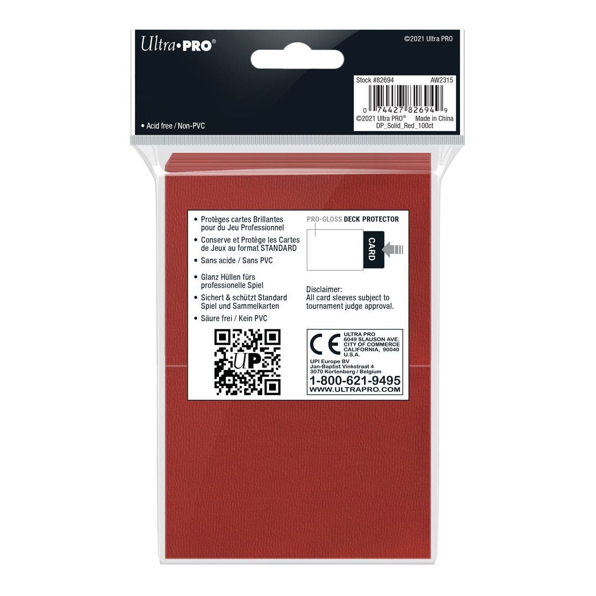 Ultra PRO Pro-Gloss Standard Deck Protectors Red (100)